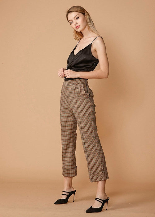 Women's Wide Gingham Cuff Trouser in Peach