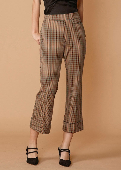 Women's Wide Gingham Cuff Trouser in Peach