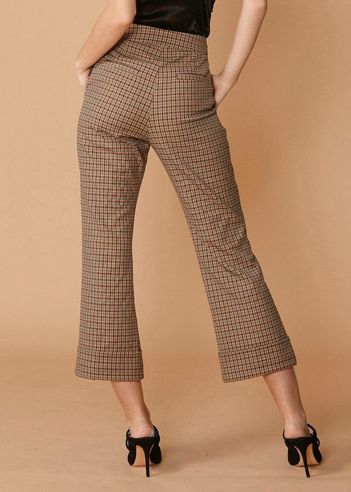 Women's Wide Gingham Cuff Trouser in Peach