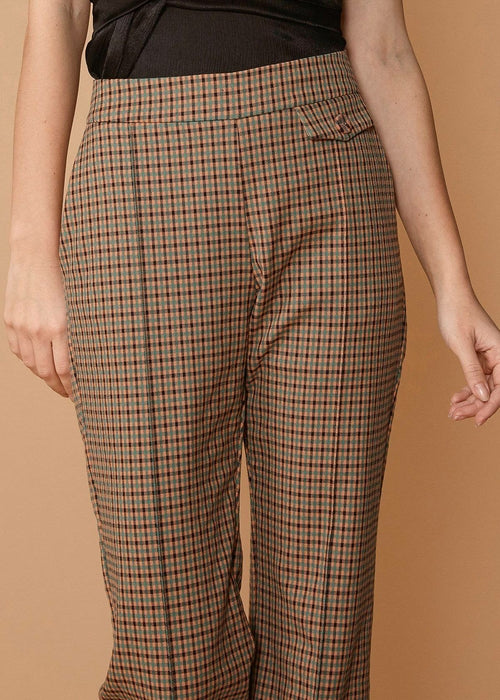 Women's Wide Gingham Cuff Trouser in Peach