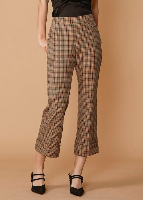 Women's Wide Gingham Cuff Trouser in Peach