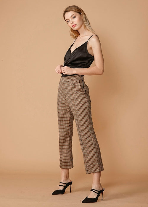 Women's Wide Gingham Cuff Trouser in Peach