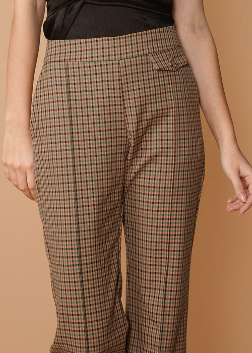 Women's Wide Gingham Cuff Trouser in Peach